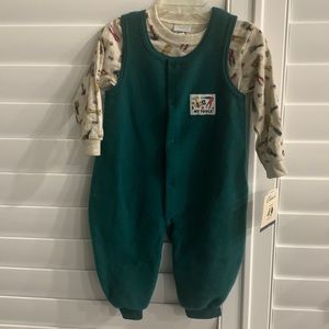 Carters Baby boys green fleece one piece with shirt set overalls 18 months